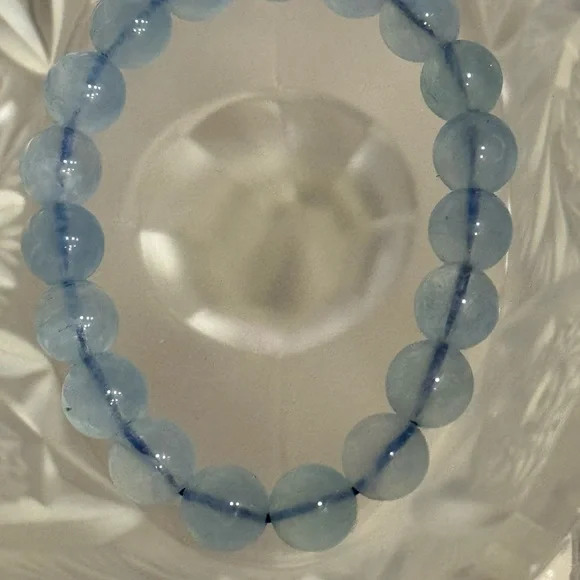 3 Beaded Stretch Bracelets - Lapis Lazuli, Aquamarine, and Fluorite - Picture 2 of 4